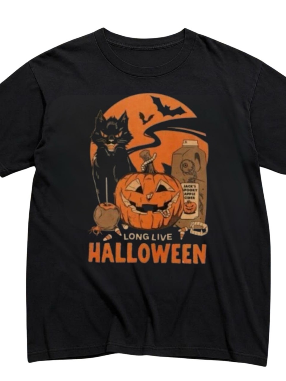 Gildan Black Halloween Pumpkin Cat Graphic Tee